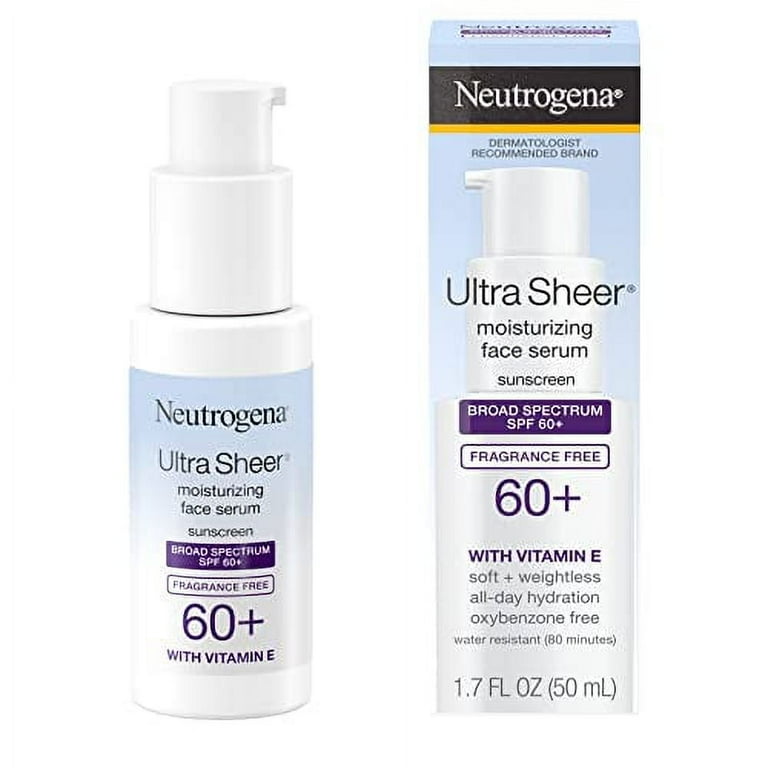 Neutrogena Ultra Sheer Sunscreen, Moisturizing Face Serum, Fragrance Free, Broad Spectrum SPF 60+ - 1.7 fl oz