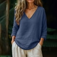 thumbnail image 2 of Abomasnow Women's Cotton and Linen Shirts Long Sleeve V-Neck Pullover Shirts Casual Soft Breathable Beach Vocation Shirts, 2 of 6