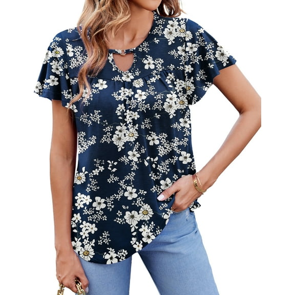 Weardear Womens Summer Short Sleeve Tunic Tops V Neck Floral Boho Blouses Casual Shirts, S-XXL