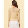 thumbnail image 3 of Cárdigan corto con lazo en la parte delantera para mujer Dobladillo con volantes Top transparente de encaje floral Beige M, 3 of 4