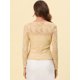 thumbnail image 4 of Cárdigan corto con lazo en la parte delantera para mujer Dobladillo con volantes Top transparente de encaje floral Beige XS, 4 of 5