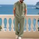 thumbnail image 1 of Ceisia Men's Loose Fit Cotton-Linen Like 2-Piece Set Hooded Short Sleeve Shirt with Elastic Waist Wide Leg Pants Gifts, 1 of 9
