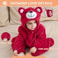 thumbnail image 5 of Sewkxo Toddlers Bear Costume Cosplay Rompers Flannel Fuzzy Fall Winter Hooded Jumpsuits,Red 90, 5 of 6