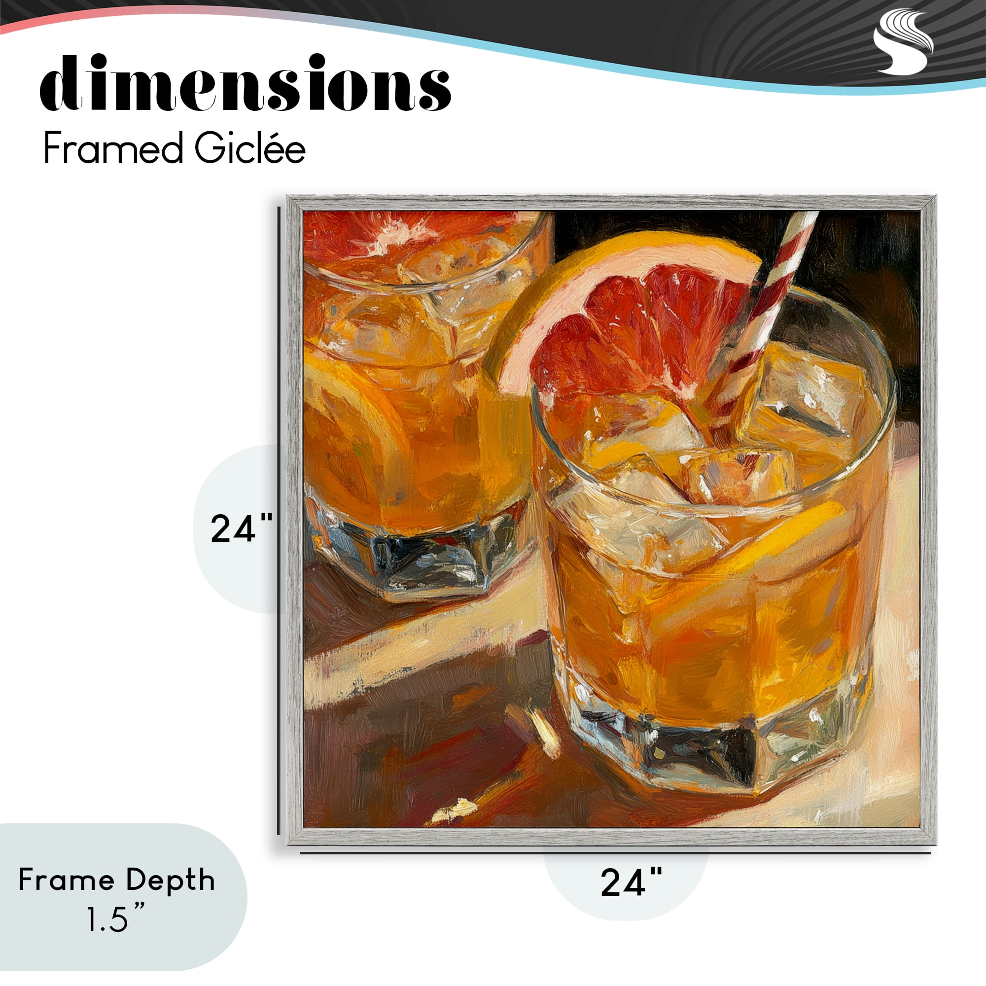 Stupell Industries Grapefruit Cocktail with Ice Cubes Gray Framed Giclee Art, design by Petal Prints Design