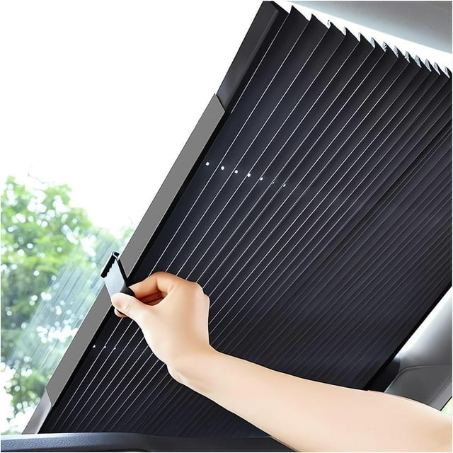 Parasol retráctil automático con protección UV Nuevo parasol para parabrisas, parabrisas súper retráctil Parasol para ventanas, parasol para ventanas delanteras de todos los automóviles (65 cm/25