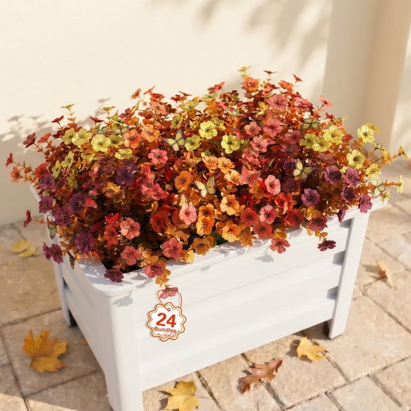 AcerichFad Artificial Fall Flowers, 24 Bundles Fake Fall Faux Flowers with Butterflies for Outdoor Autumn Patio Garden Porch Yard Home Decor