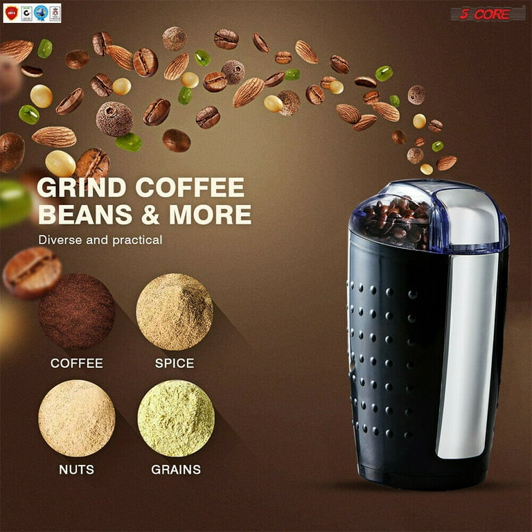 5 Core 2 Pack Coffee Grinder 5 Ounce Electric Large Portable Compact 150W  Spice Grinder Perfect for Spices, Dry Herbs Grinds Course Fine Ground Beans