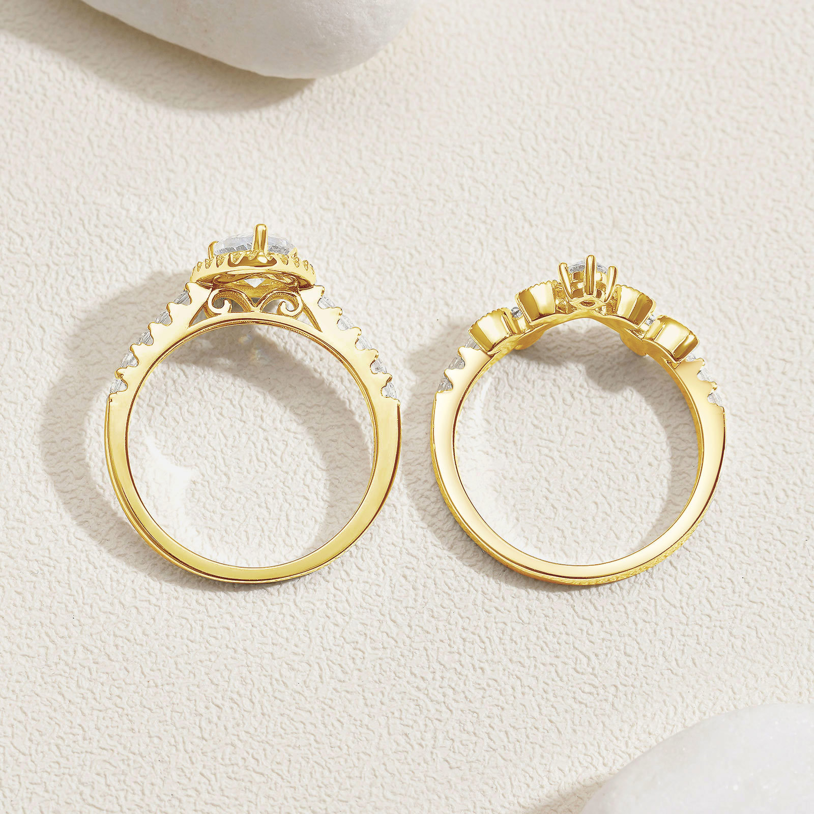 Newshe Jewellery Wedding Rings for Women Vintage 925 Sterling Silver Pear Shaped Yellow Gold Cz Bridal Set Size 6