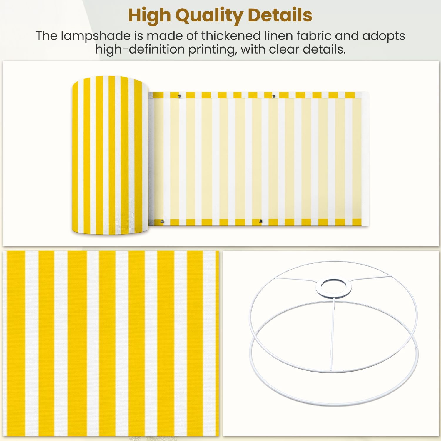 Lampshades 2 Pack Bright Yellow Vertical Stripes Design Spring Decor 13"x13"x10" Light Shade for Table Lamps Floor Lamp Shades Lampshade Replacement Easy Assembly