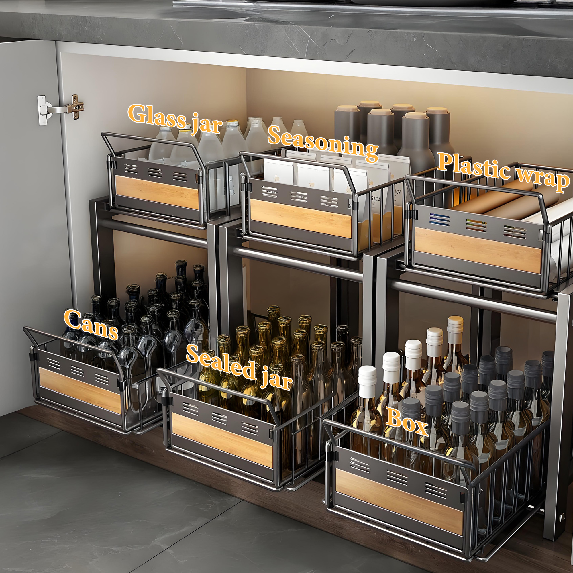Storvive Under Sink Organizer Storage, 2-Tier Carbon Steel Shelf with 2 Baskets for Kitchen and Bathroom, Black