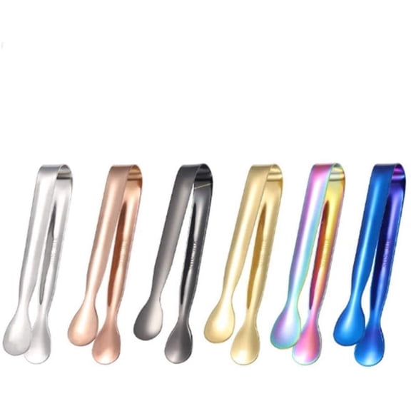 6 Pack Small Ice Tongs Sugar Tongs Food Cookie Tongs, Stainless Steel Mini Serving Appetizers Tongs For Party Coffee Tea Wine Bar Kitchen (Multicolor)