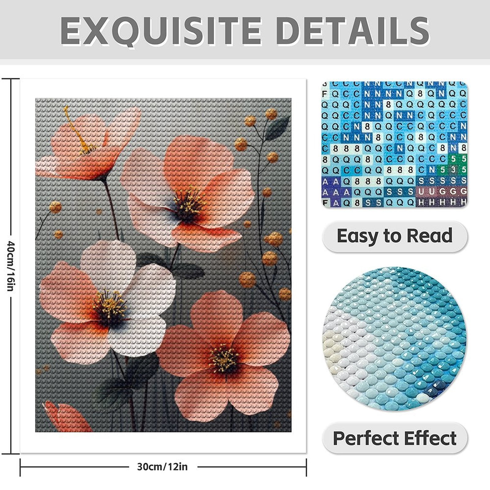 Diamond Art Kit for Adults, Classy Flower Print No.79 Diamond Painting for Adults Beginners, 5D DIY Diamond Art Painting Kits, Colorful Diamond Painting Craft for Home Decor 12x16
