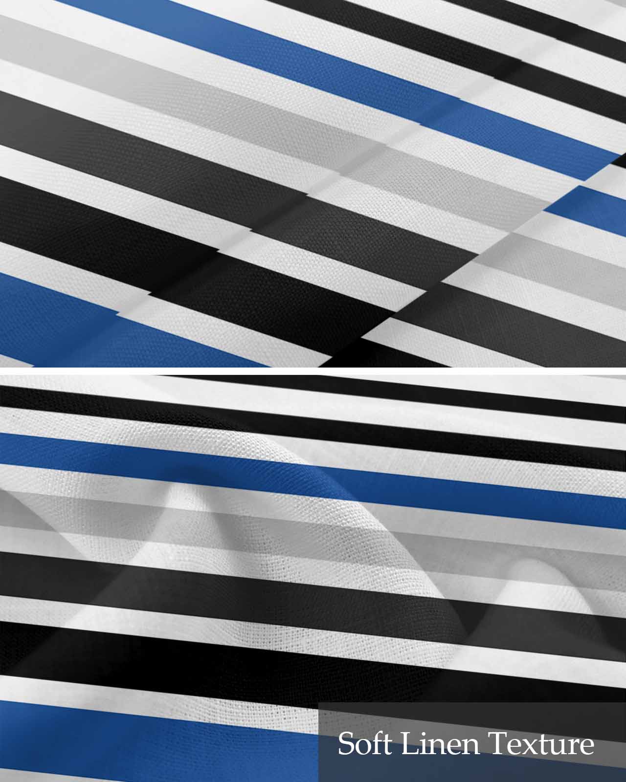 Navy Blue Black Stripe Kitchen Valances for Windows Farmhouse Linen Window Valance Curtain for Living Room Window Treatment Modern Abstract Coarse Striped Valance Rod Pocket Topper, 54 x 18 Inch