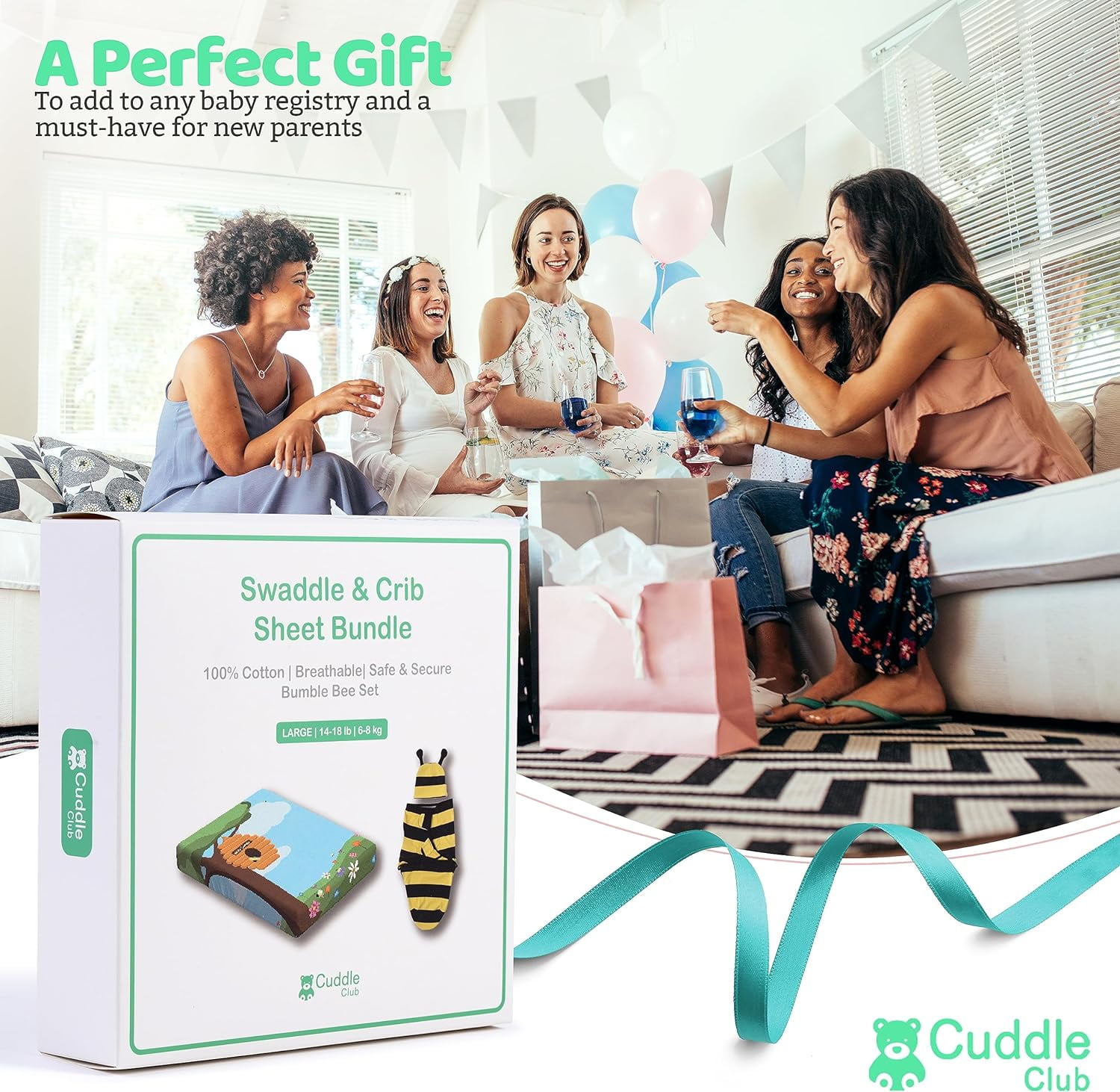Cuddle Club Baby Wrap Swaddle Blanket Sleep Sack Bundle with Novelty Beanie Hat, Bee Large