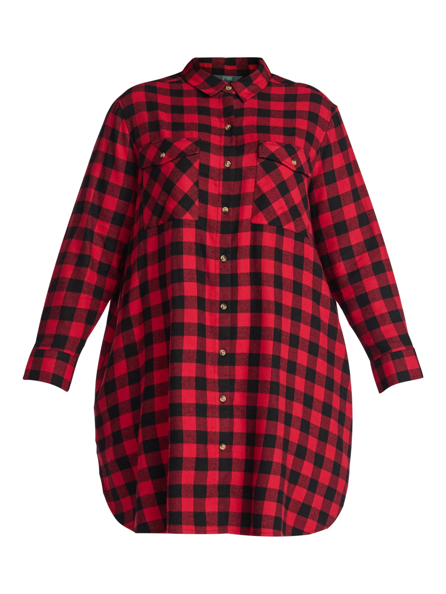 Terra & Sky Women's Plus Cotton Plaid Oversized Shirtdress, Sizes 0X-5X