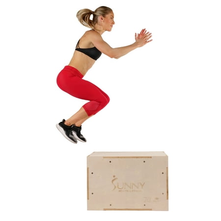 Sunny Health & Fitness Wood Plyo Box with Removable Foam Cover, 500lb Weight Capacity and 3 in 1 Height Adjustment - 30