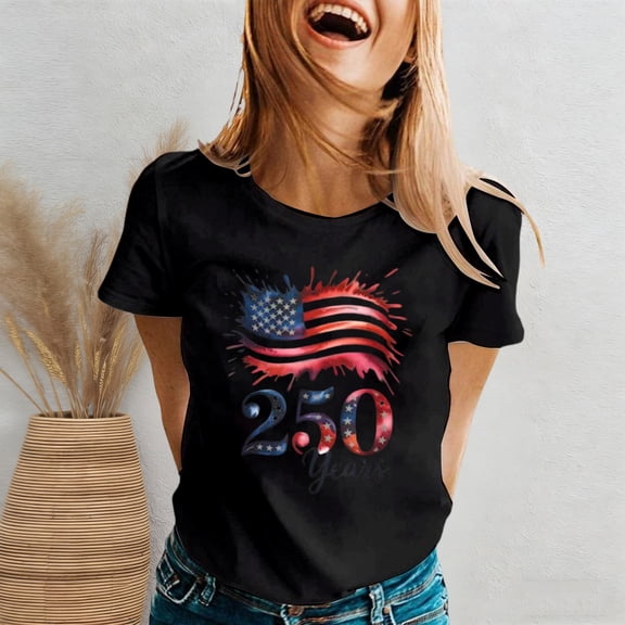250 Years 1776-2026 250Th T Shirts for Women Crew Neck Usa Flag Print Casual Fashion Y2K Tops Basic Loose Summer Short Sleeve Trendy Tees Spring 2026