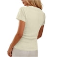 thumbnail image 4 of ClodeEU Women's Square Neck Henley Button Short Sleeve T-Shirt,Slim Fit Solid Color Casual Summer Top Beige,Women's Plus S, 4 of 6