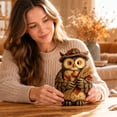 thumbnail image 3 of Wooden Fall Owl Decoration with Pumpkin and Wheat Sheaf, Rustic Farmhouse Design, Brown and Orange, for Home Shelf Or Table, Autumn Harvest Decoration, 3 of 3
