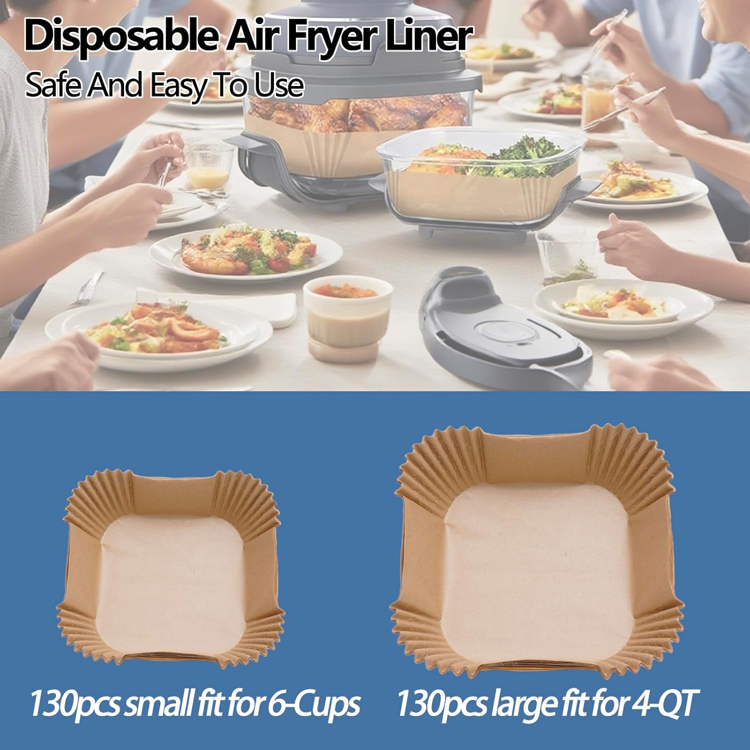 Crispi Air Fryer Liners Disposable for Ninja, 260PCS Crispi Air Fryer Accessories for Crispy Glass Container, Fit for 4QT & 6 Cup Air Fryer Liners