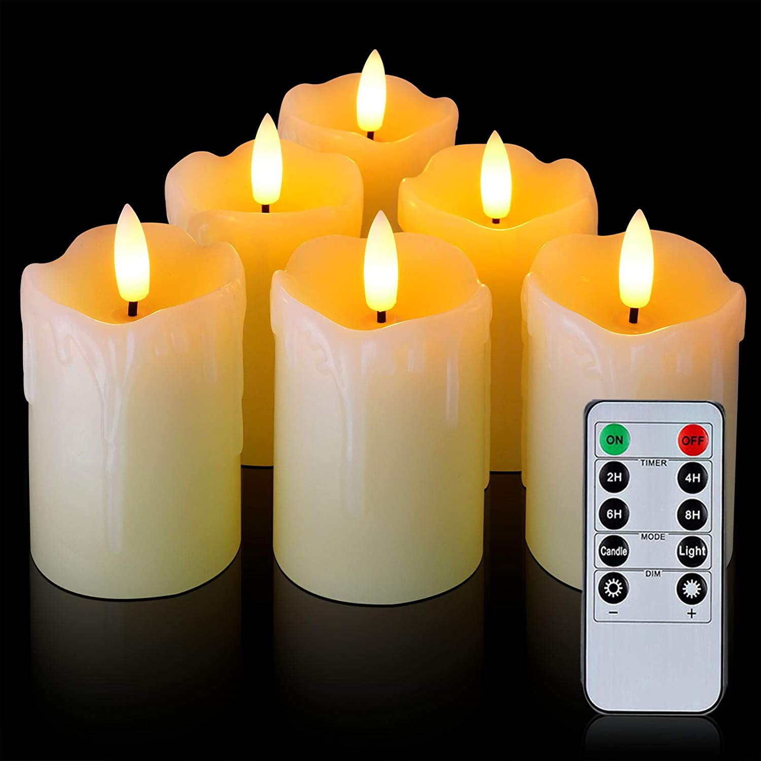 9-Pack Flameless LED Flickering Candles Birch Bark Real Wax Pillar Timer Remote 