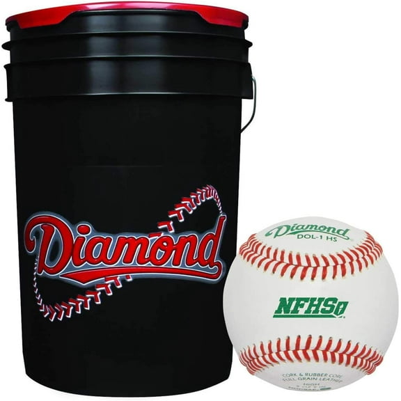 Diamond 6-Gallon Bucket with 30 Diamond DOL-1 HS NFHS Leather Baseballs