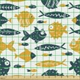 thumbnail image 2 of Nautical Fabric by the Yard Upholstery, Graphical Illustration of Ornamental Bizarre Fish Silhouettes Smiling, Decorative Fabric for DIY and Home Accents, Orange Dark Teal White by Ambesonne, 2 of 5