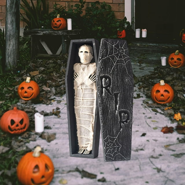 Utilería de decoración de Halloween, decoración de ataúd para Festival, artesanía, atmósfera de terror de momia, adorno de esqueletos y arañas,