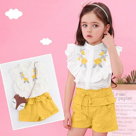 

Hunpta Toddler Embroidery Set Shorts Kids Ruffle Girls Tops+Lacing Baby Solid T-Shirt Boys Outfits&Set