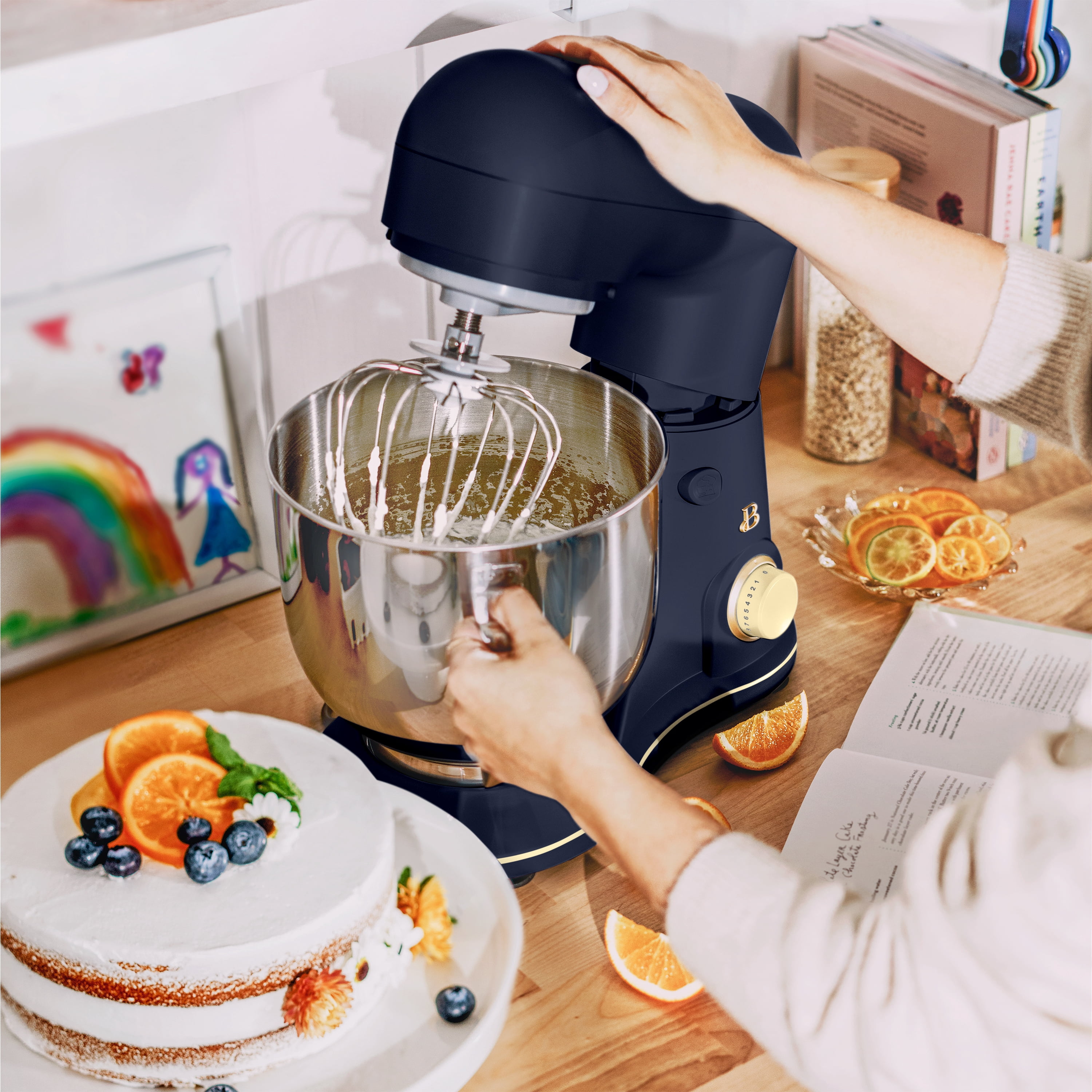 Beautiful 5.3 Qt Tilt-Head Stand Mixer with Flat Beater, Dough Hook & Balloon Whisk, Starry Night and Buttercream by Drew Barrymore
