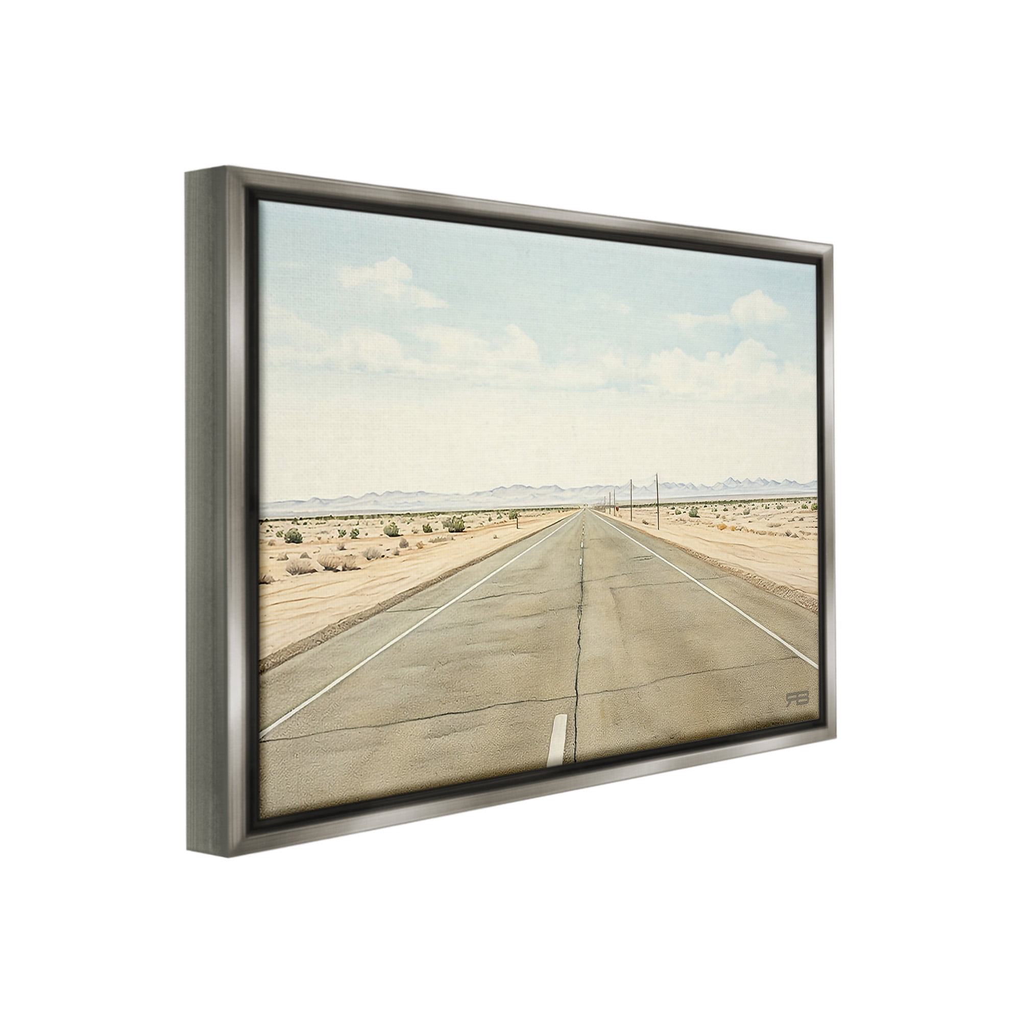 Stupell Industries Scenic Desert Road Landscape Painting Gray Floater Framed Canvas Art Print Wall Art, 21 x 17