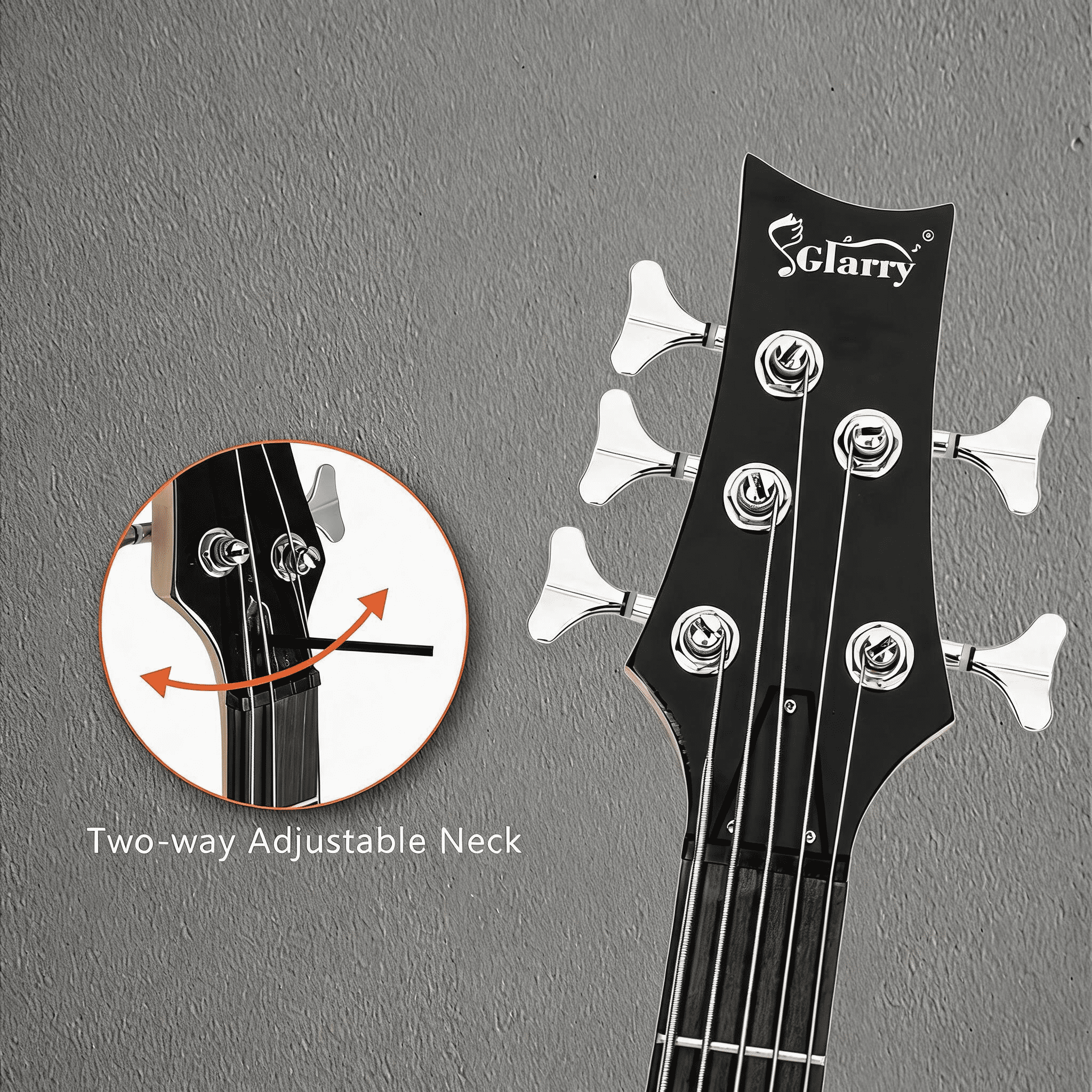 GIB Electric 5 String Bass Guitar Full Size Bag Strap Pick Connector Wrench Tool Sunset Color