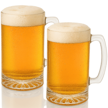 Heavy Duty Glass Mug - Beer Mugs (2 Pc) Tall Drinking Glass Set - Thick Glass Keeps Beer Ice Cold! - 16 oz Beverage Mug - Large Mugs
