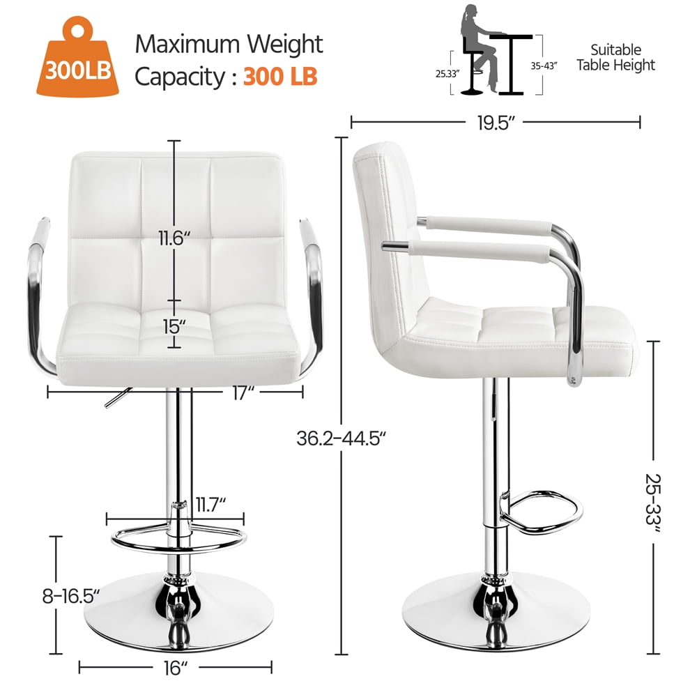 Yaheetech PU Leather Swivel Bar Stool with Tufted Backrest and Padded Armrests, White