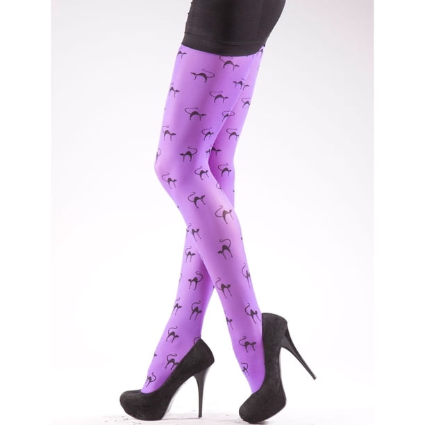 Silky Medias con diseño impreso para mujer (1 par) (Gatos morados)