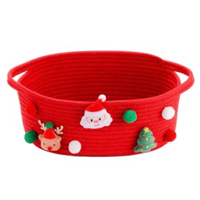 Christmas Empty Gift Baskets Christmas Baskets Woven Storage Bin with Santa Emoticon Decorative Sweets Box for Holiday Xmas Gifts Party Meeting Birthday Home Decoration for Women Men Families,Red