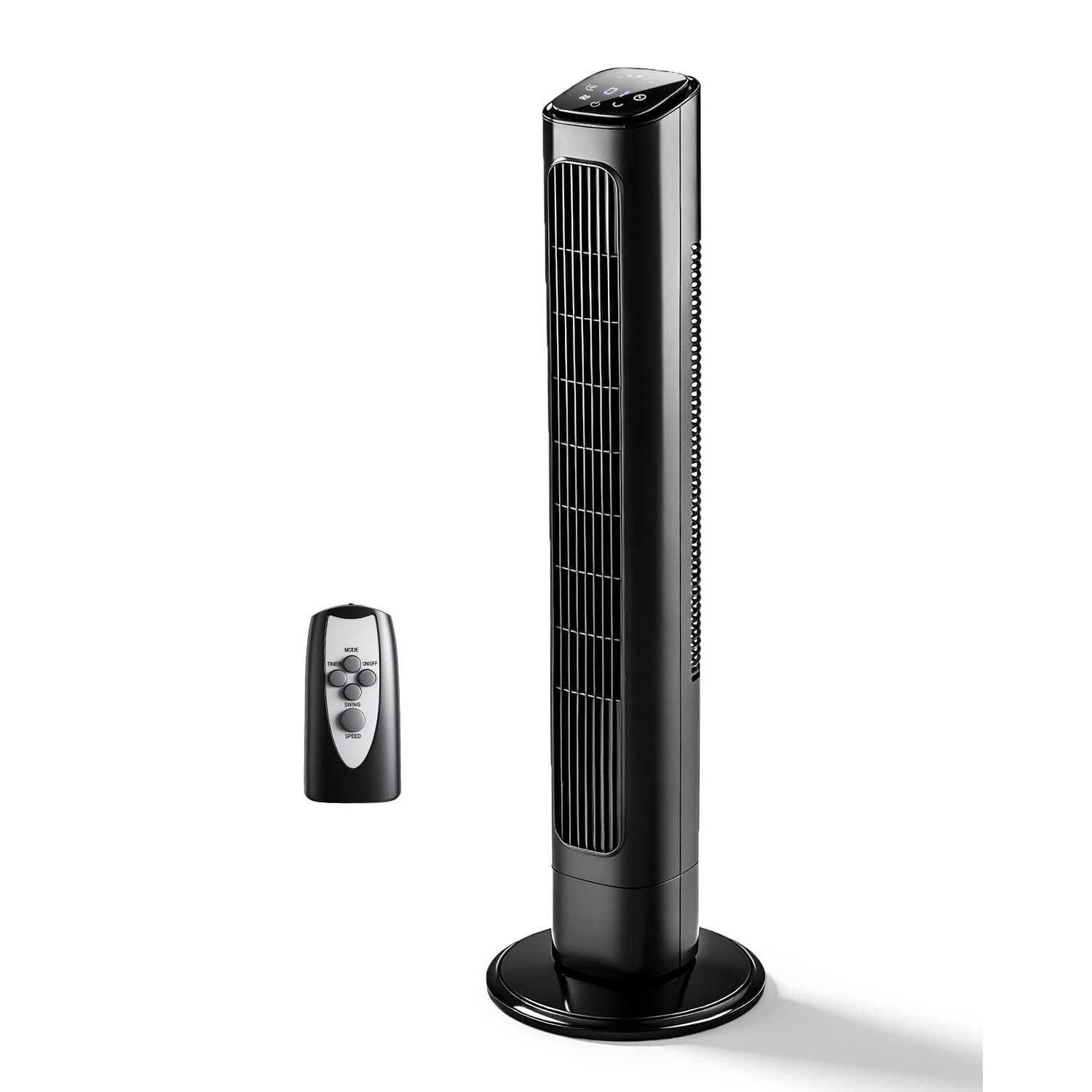 US Standard 36 Inch Tower Fan, 110V 45W, Black Plastic Body with Copper Motor, Touch & Remote Control, 3 Speeds, 3 Modes, Oscillating, 9H Timer, Household Fan