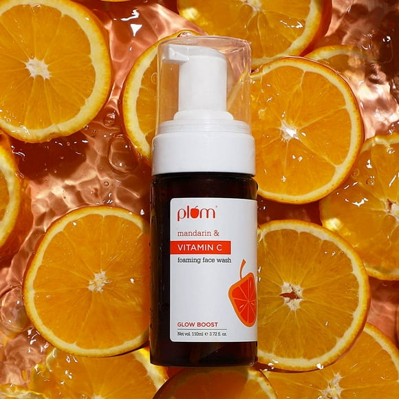 Plum Vitamin C Foaming Face Wash with Mandarin | For Glowing Skin | For Gentle Cleansing | For Hyperpigmentation & Dull Skin | Sulphate-Free | 100% Vegan, 110ml