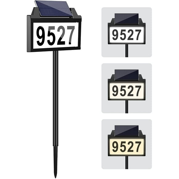 Solar Address Sign, House Numbers for Outside Rechargeable LED Illuminated Lighted Address Signs with Waterproof Cover Mailbox Numbers Plaque 3 color temperature for Street Yard Garden Driveway