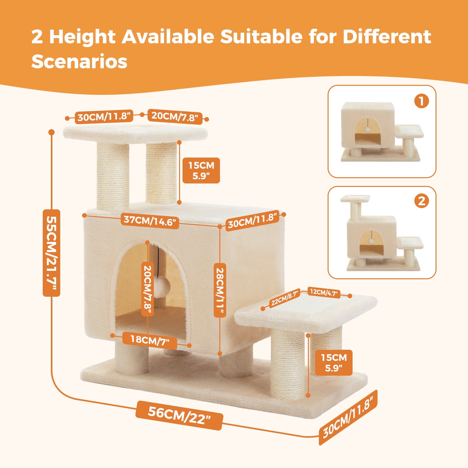 PAWZ Road 21.3" Dog Stairs with Scratching Post 3-Step Pet Stairs with Cat Condo for Small Dog Beige
