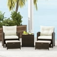thumbnail image 5 of Costway 5 Piece Patio Rattan Furniture with 2 Ottomans & Tempered Glass Coffee Table Off White, 5 of 10