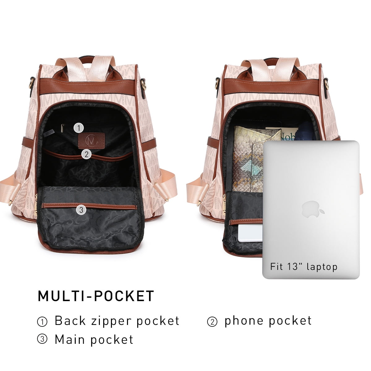 MKP Woman Leather Backpacks Handbags Anti-theft Travel School Books Bag Lady Shoulder Purse