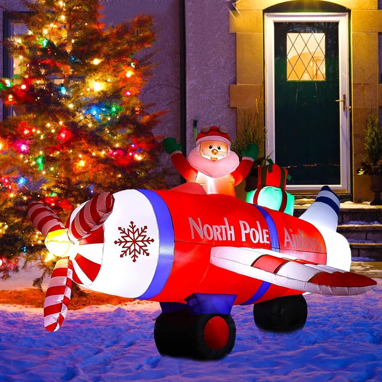 8FT Airplane Christmas Inflatable Outdoor Decorations with  8 Ft Christmas Inflatables, Blow Up Santa Claus Flying Polar Airplane with Gift main image 2