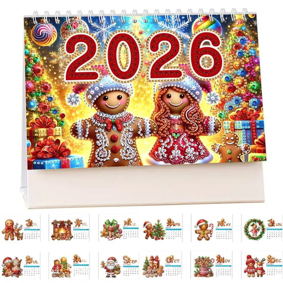 FLOPESN 2026 DIY Diamond Art Painting Desk Calendar,Thick Paper Monthly Flip Tabletop Calendar with To Do List for Home Office Planning-Gingerbread Man