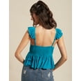 thumbnail image 3 of Moomaya Women Solid Ruffled Short Sleeves Top, Sweetheart Neck, Vacation Top, 3 of 8