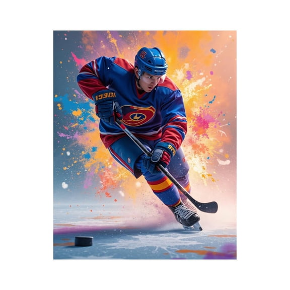 Paint By Numbers Kit for Adults Beginner - Hockey Player Colorful Action Burst DIY Canvas Painting Kits for Adults, Frameless Paint By Number for Adults for Home Wall Decor 16x20 Inch