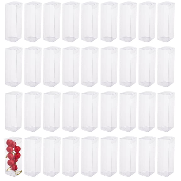 40Pcs 1.57 x 1.57 x 4.72 Clear PVC Plastic Gift Boxes DIY Rectangle Waterproof Clear Favor Boxes Transparent Folding Gift Packaging Box