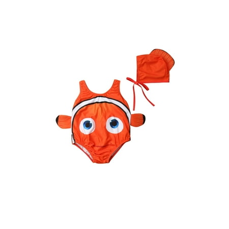 

Toddler Kids Boys Girls Goldfish Swimsuit Casual Swimming Romper with Swimming Hat Beach Bathing Suits for 1-6 Years