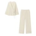thumbnail image 2 of Conjunto de 2 piezas de pijama para mujer, camisa de manga larga con cordones, Kimono informal, Top holgado, pantalones de pierna ancha, 2 of 5