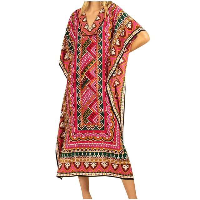 Vestido de Manga Corta para las Mujeres, Suelto Casual Vestido de Impresión con Cuello en V con Diseño de Ilustración de Solapa para el Uso Diario de Primavera Verano, Faldas Cortas para las Mujeres
